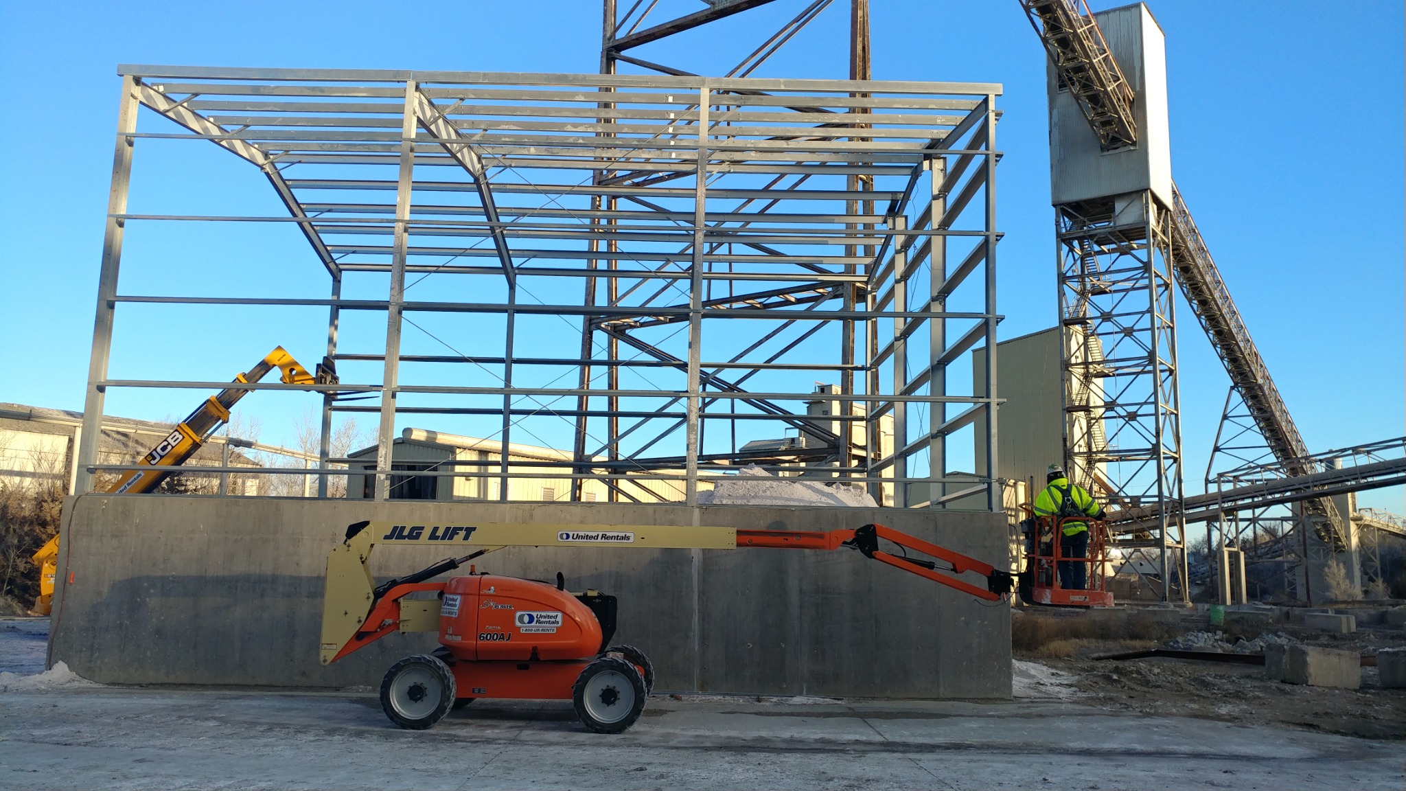 Steel framing for an industrial building.
