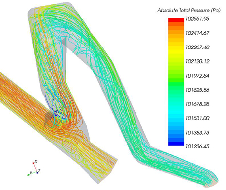 Streamlines colored by total pressure