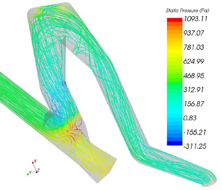 Streamlines colored by static pressure