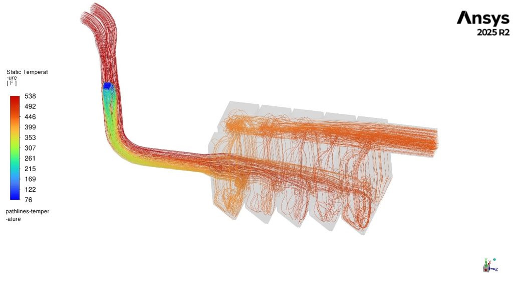 Gas flow paths colored by temperature