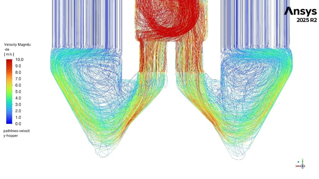 Gas flow through the hoppers
