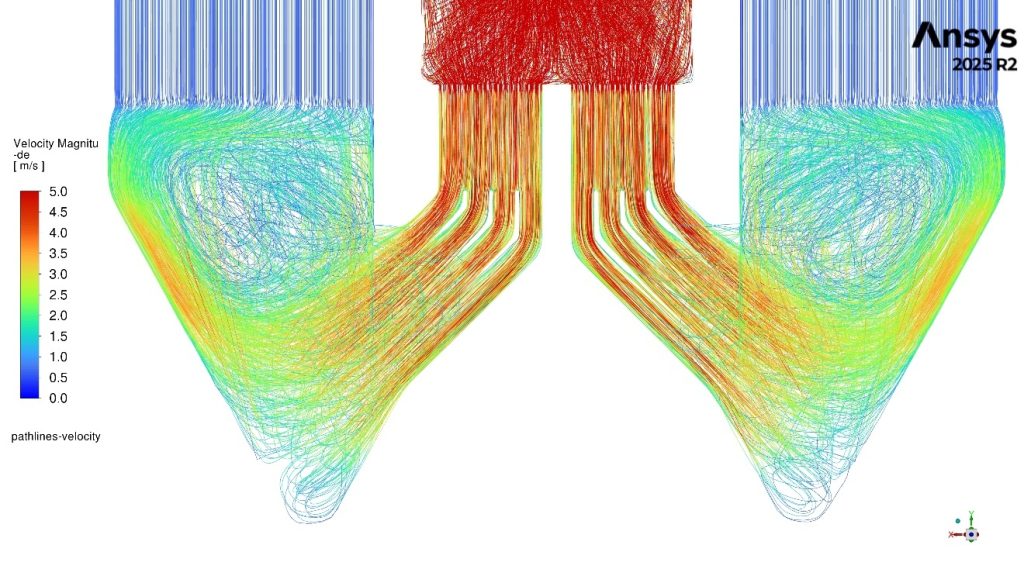 Hopper flow with inlet guide vanes