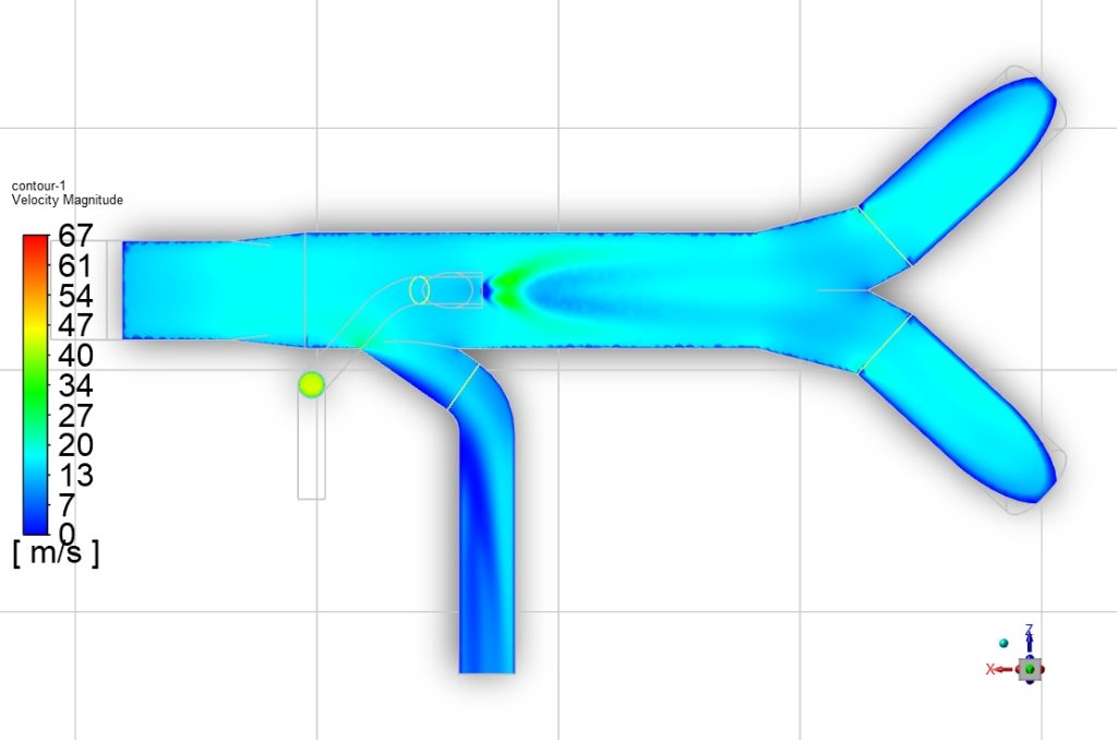 Extended furnace duct velocity distribution in plan