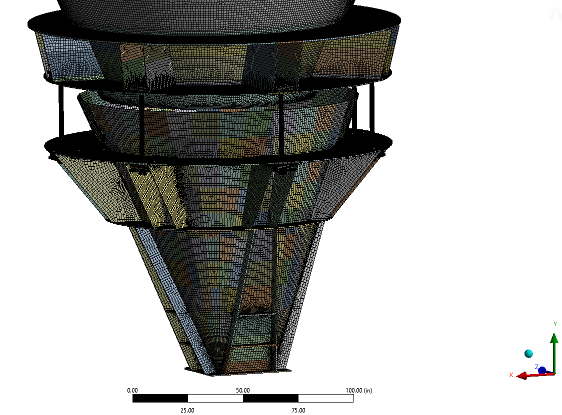 Suspended hopper finite element mesh